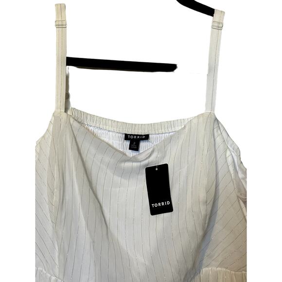 Torrid NWT White Gold Chiffon Lurex Tiered Maxi Dress Sleeveless Size 2 (XXL) - Picture 2 of 11